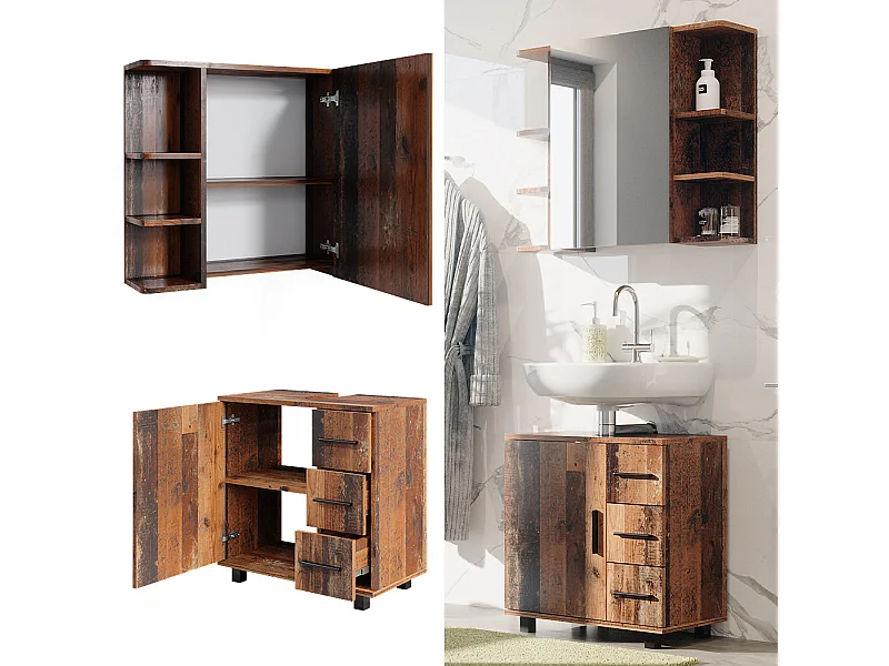 Set di mobili da bagno rovere rustico 60x33x60.8 ilias