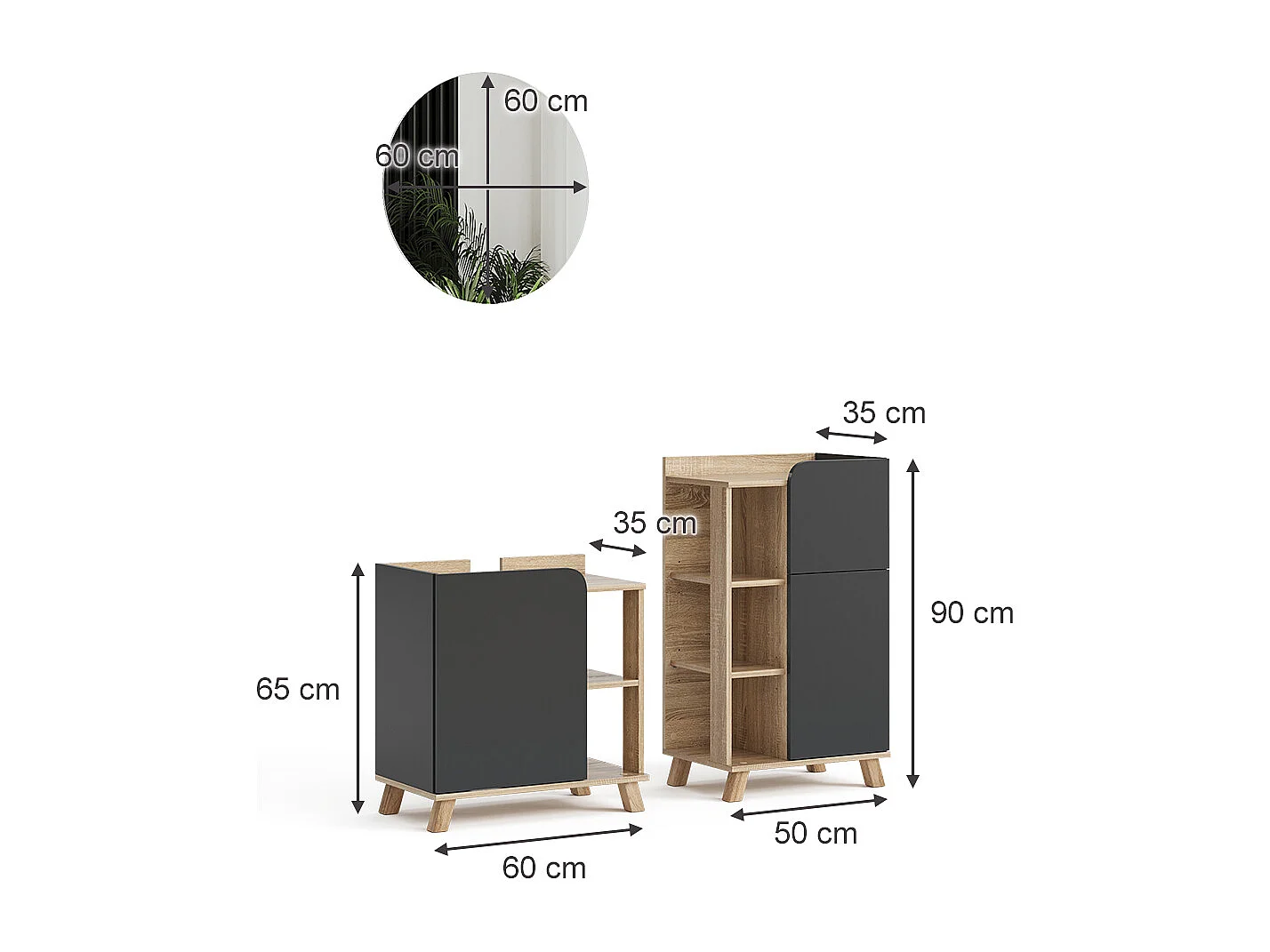 Badmöbel-Set sonoma/anthrazit 60x35x65 karen