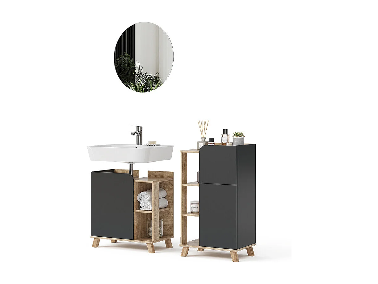 Badmöbel-Set sonoma/anthrazit 60x35x65 karen