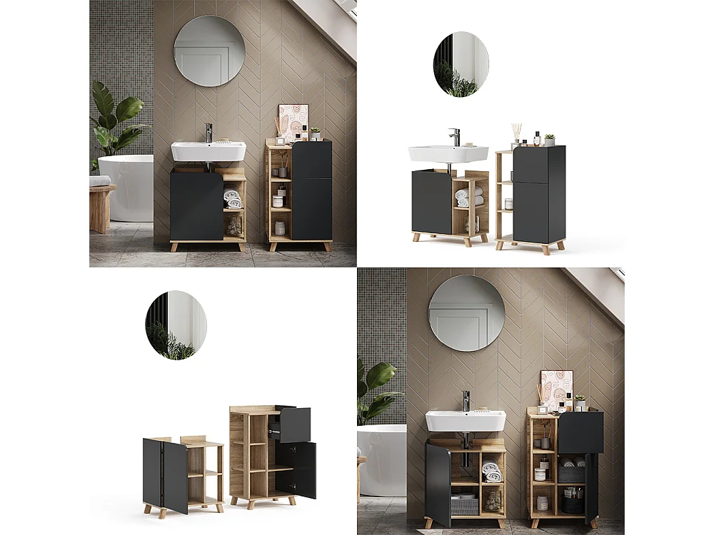 Badmöbel-Set sonoma/anthrazit 60x35x65 karen