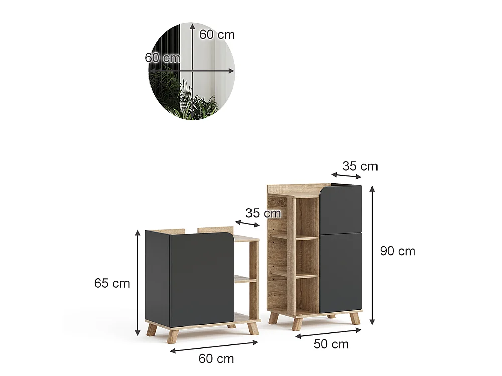 Bathroom furniture set sonoma/anthracite 60x35x65 karen