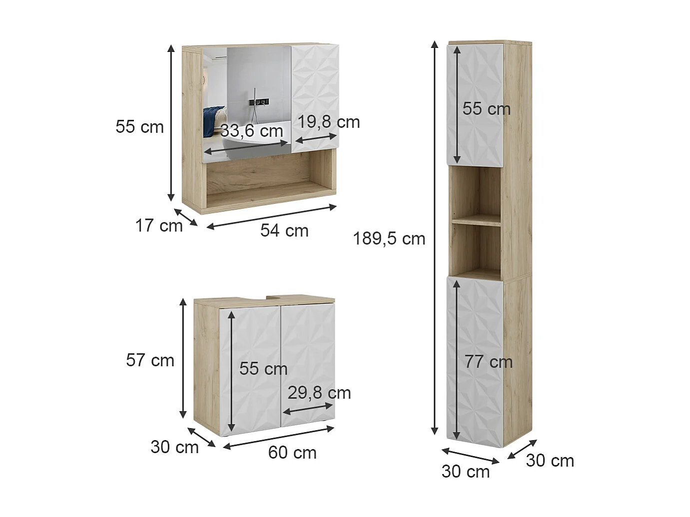 Meubles bain blanc 60x30x57 edge
