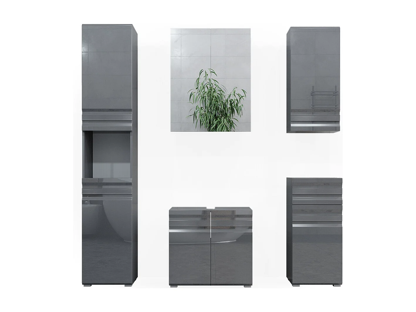 Conjunto de muebles de baño antracita alto brillo 56x34x60 fredd