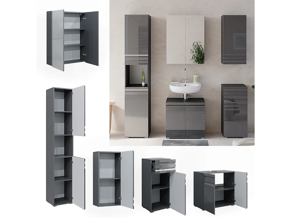 Conjunto de muebles de baño antracita alto brillo 56x34x60 fredd