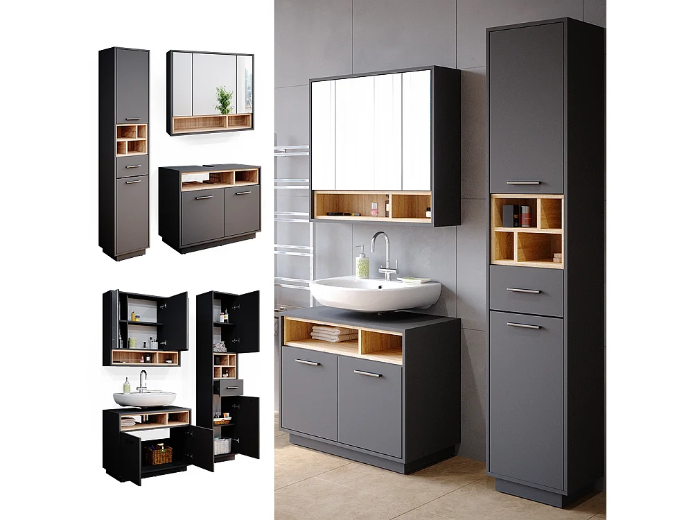 Conjunto de muebles de baño antracita 80x40x64 beatrice