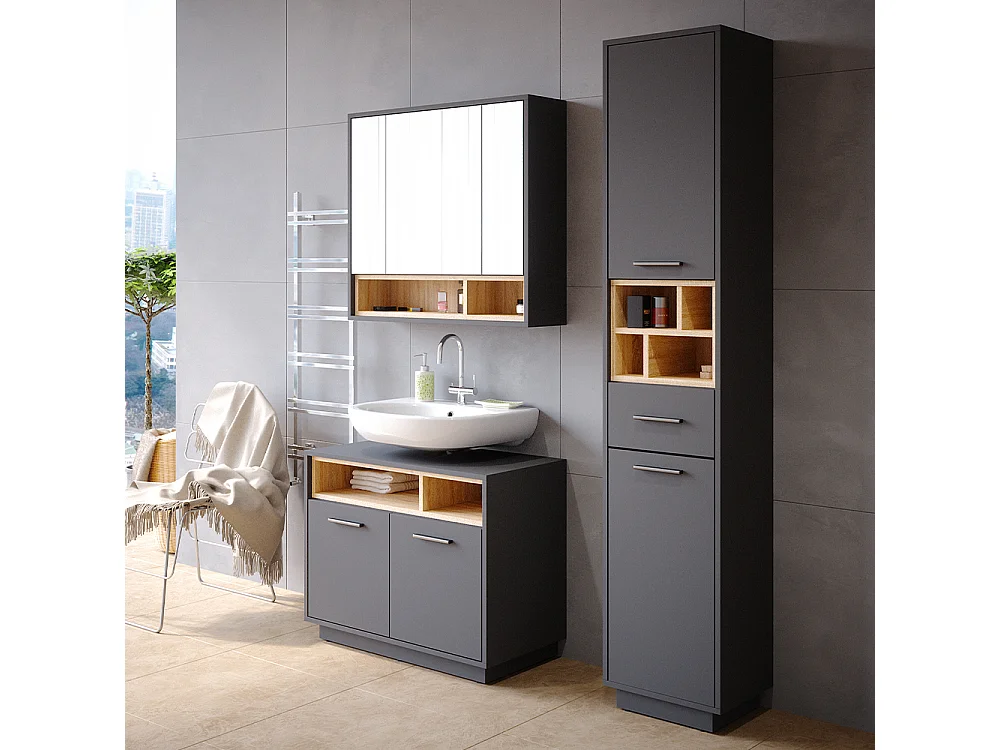 Conjunto de muebles de baño antracita 80x40x64 beatrice