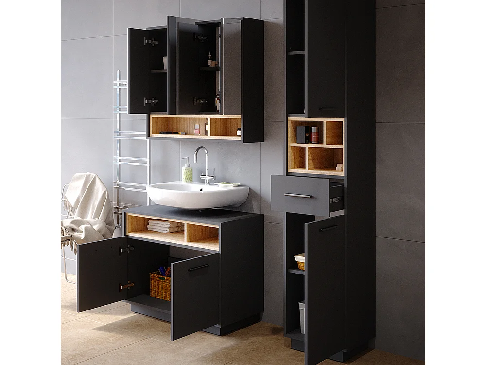 Conjunto de muebles de baño antracita 80x40x64 beatrice