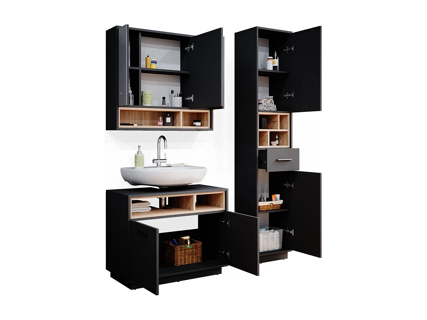 Conjunto de muebles de baño antracita 80x40x64 beatrice