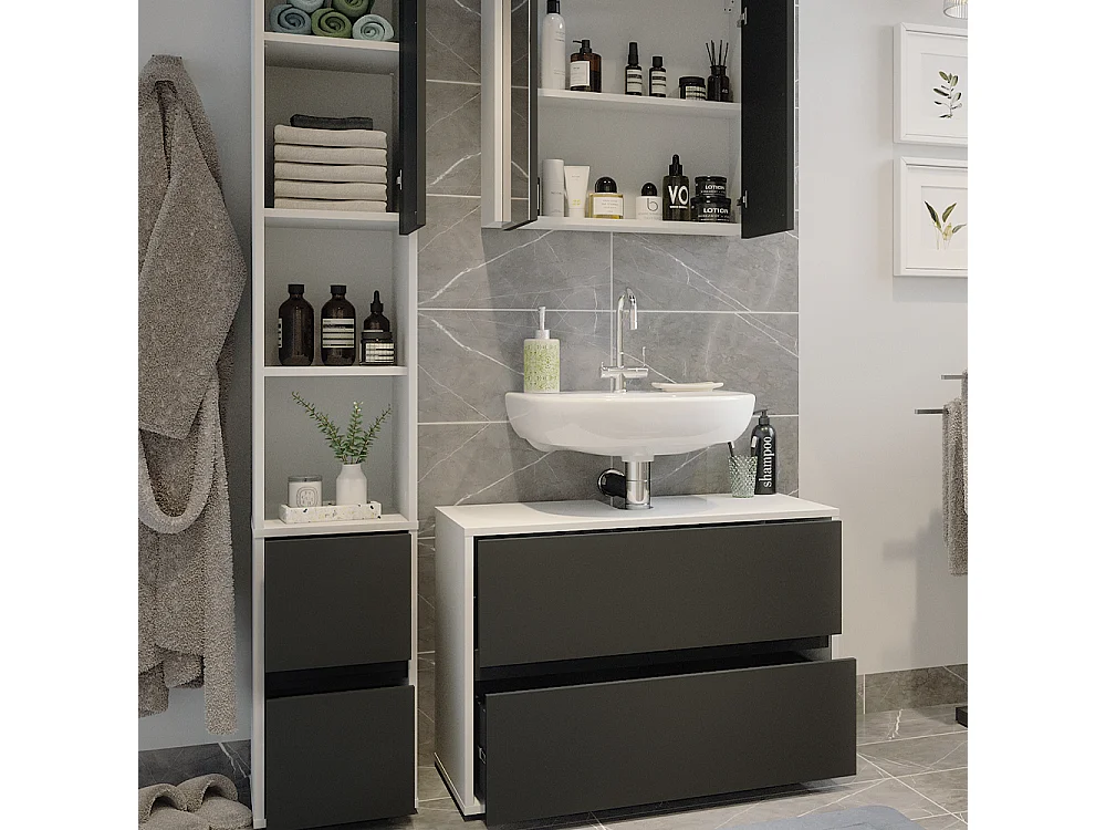 Conjunto de muebles de baño blanco/antracita 80x40x58 maltin