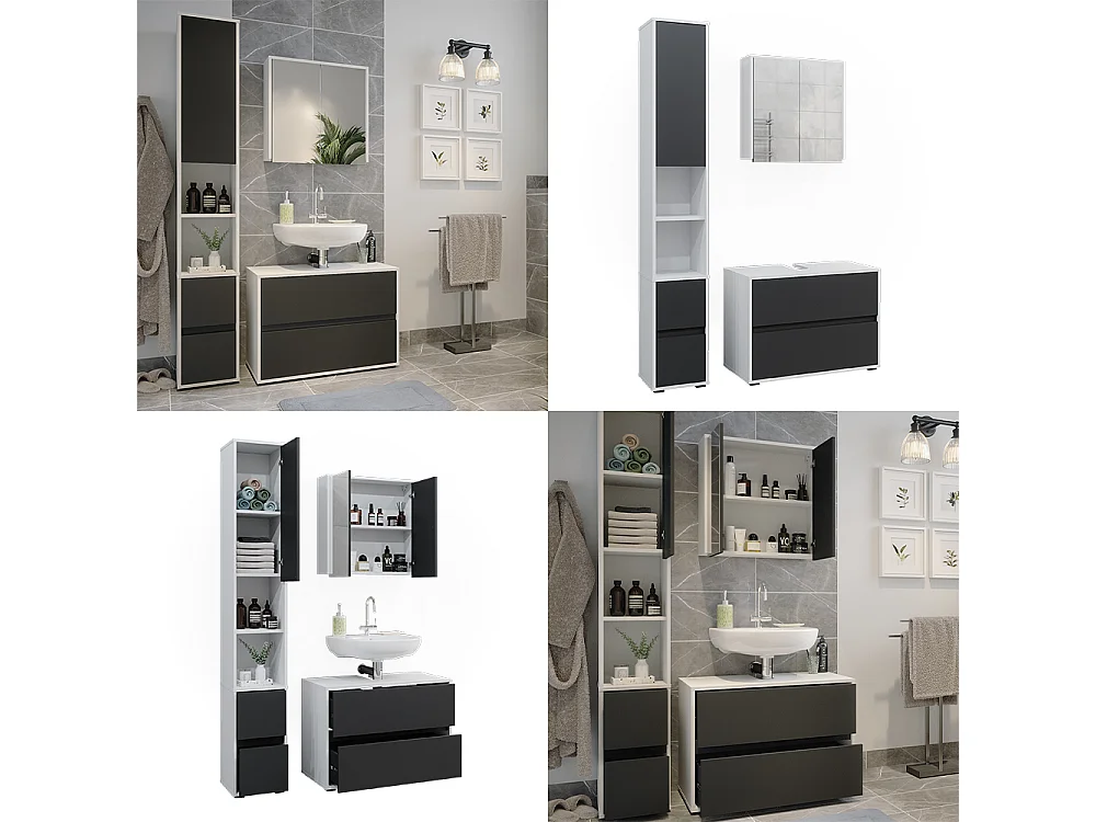 Conjunto de muebles de baño blanco/antracita 80x40x58 maltin