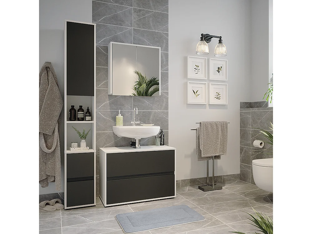 Meubles bain blanc/anthracite 80x40x58 maltin