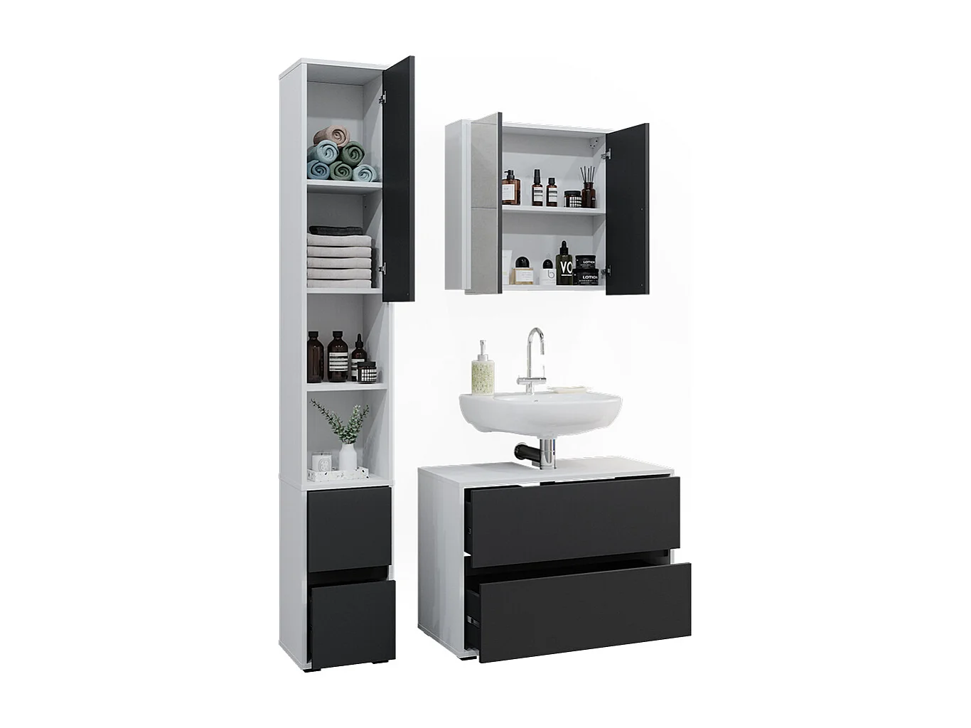 Meubles bain blanc/anthracite 80x40x58 maltin