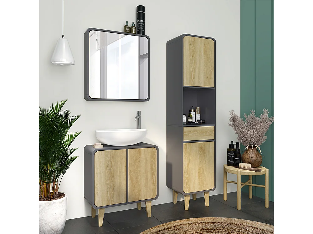 Set di mobili da bagno antracite/quercia 60x30x61 arla