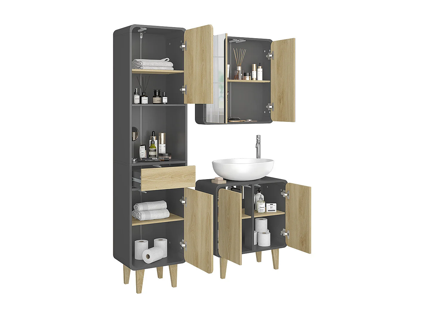 Set di mobili da bagno antracite/quercia 60x30x61 arla
