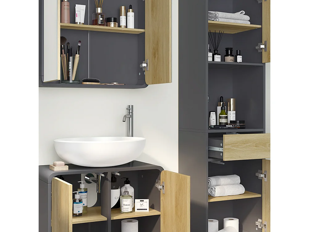 Meubles bain anthracite/chêne 60x30x61 arla