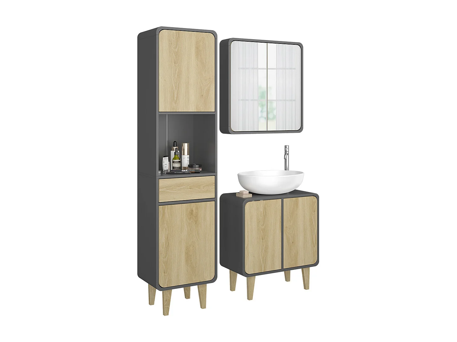 Meubles bain anthracite/chêne 60x30x61 arla