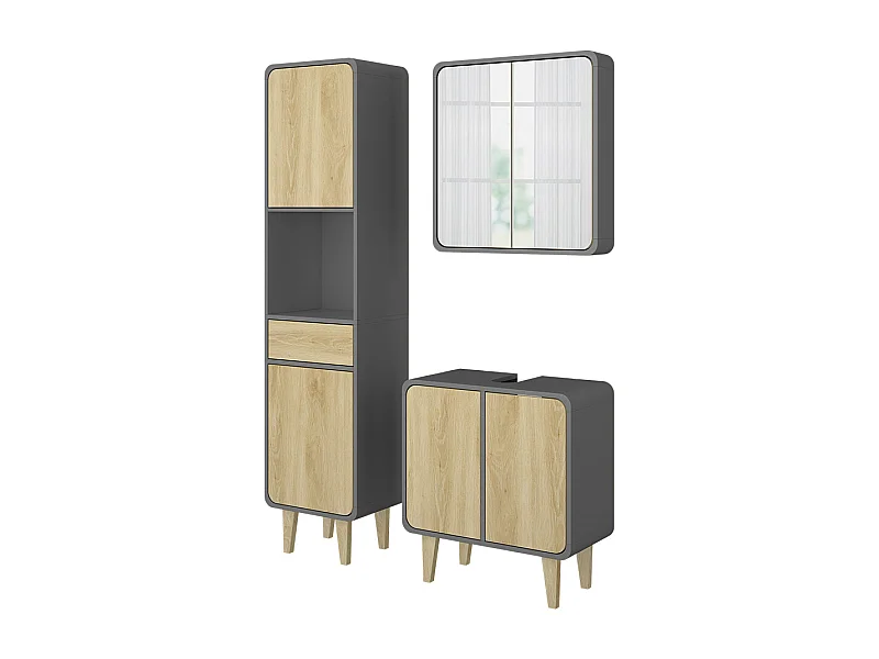 Meubles bain anthracite/chêne 60x30x61 arla