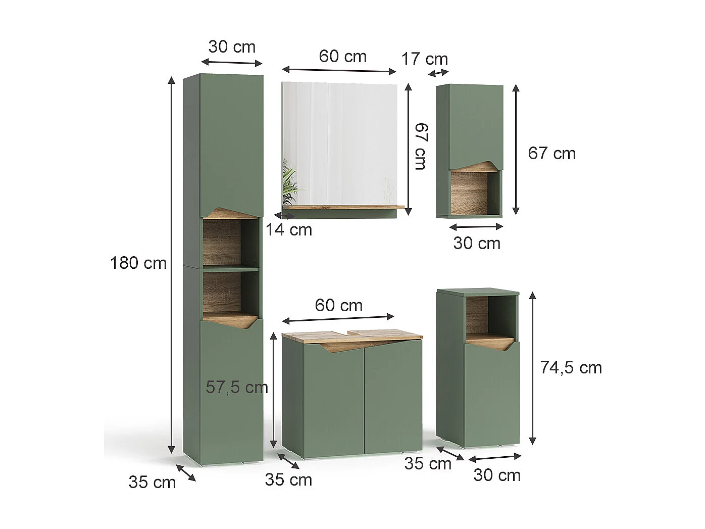 Ensemble de meubles de salle de bains vert/artisan 60x35x57 marelle
