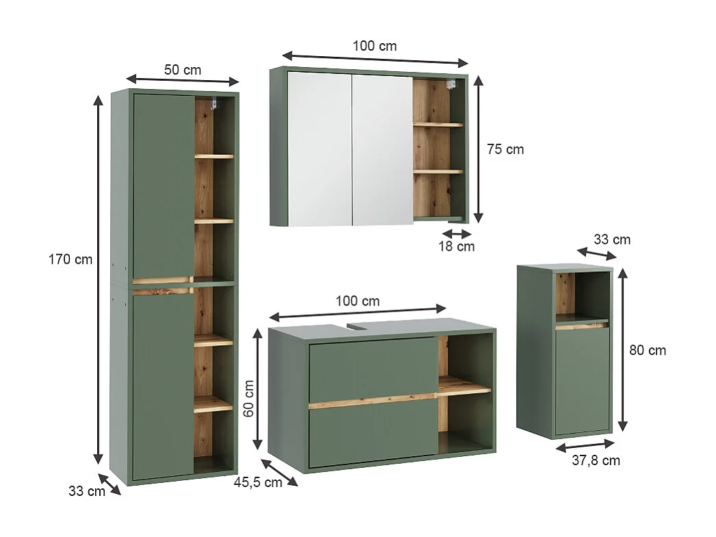 Zestaw mebli łazienkowych zielony/rzemieślniczy 100x45.5x60 viola