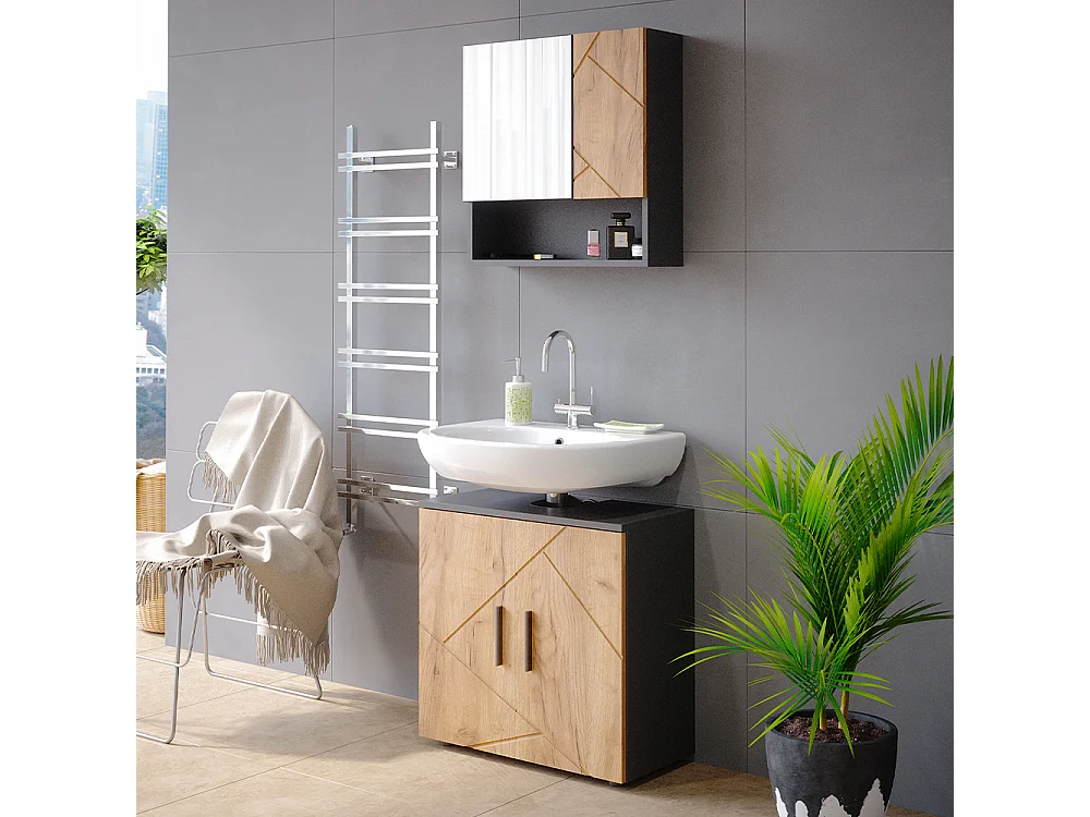 Set mobili bagno quercia dorata/antracite 80x41x58.6 irma