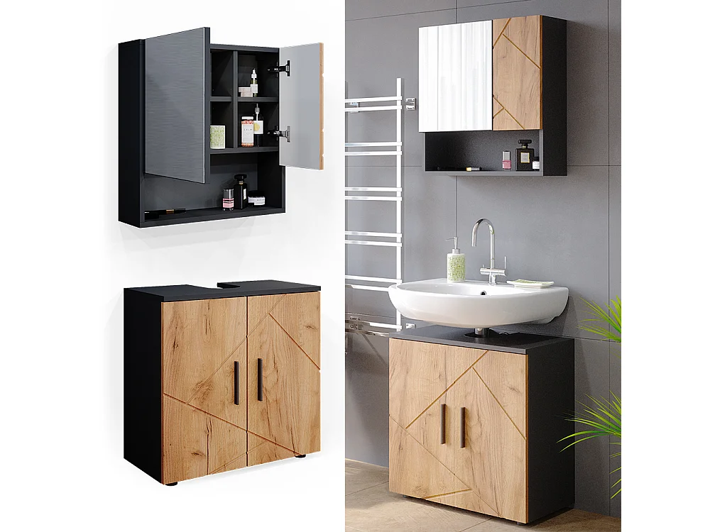 Meubles bain chêne doré/anthracite 80x41x58.6 irma