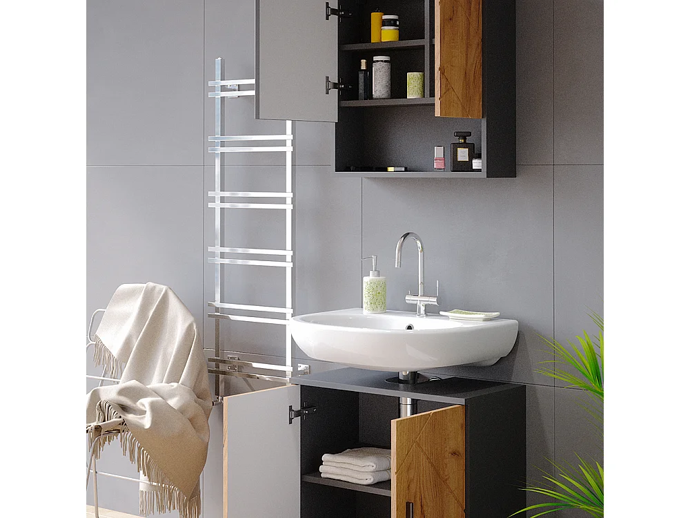 Meubles bain chêne doré/anthracite 80x41x58.6 irma