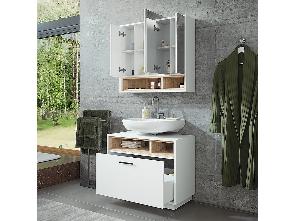 Ensemble de meubles de salle de bains blanc/sonoma 80x35x64 beatrice