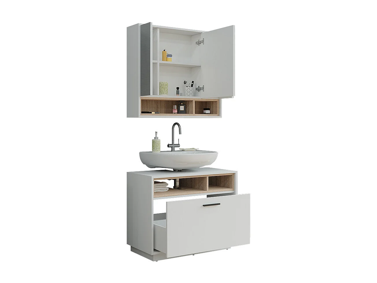 Ensemble de meubles de salle de bains blanc/sonoma 80x35x64 beatrice