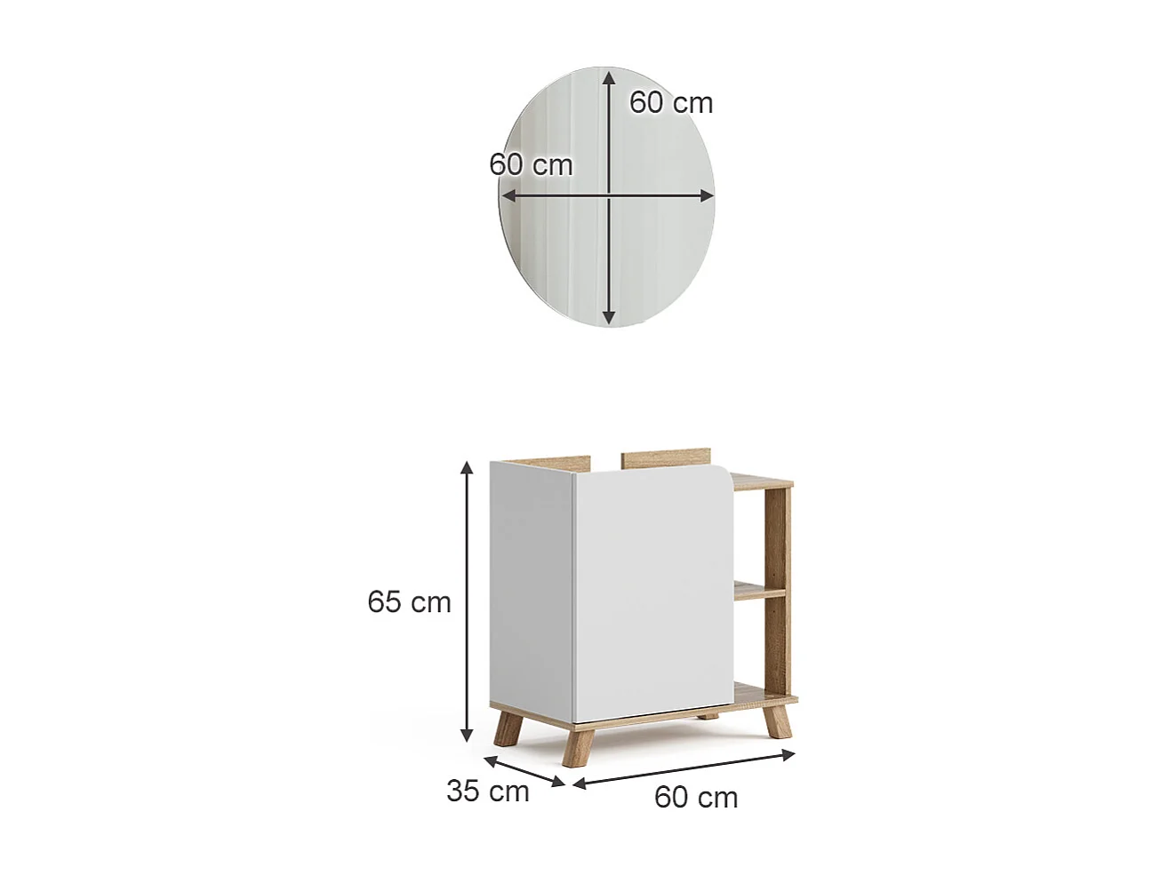Badmöbel-Set sonoma/weiß 60x35x65 karen