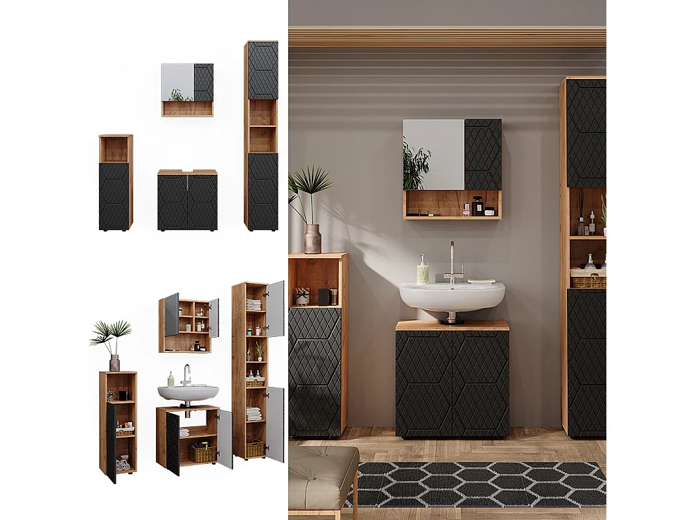 Conjunto de muebles de baño antracita con estructura de panal 80x41x58.6 irma