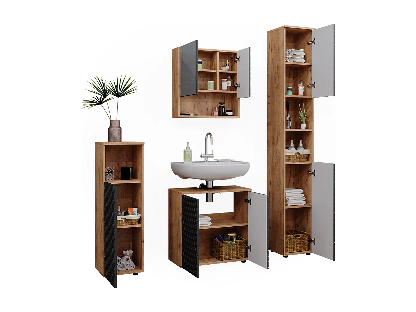Conjunto de muebles de baño antracita con estructura de panal 80x41x58.6 irma