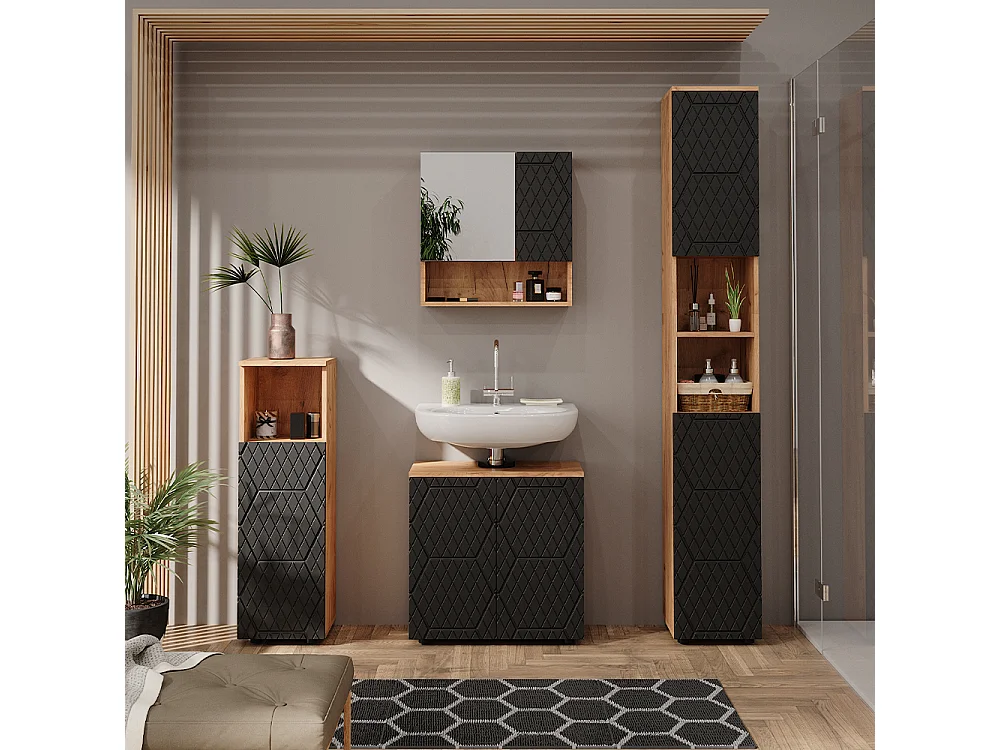 Meubles bain anthracite avec structure en nid dabeille 80x41x58.6 irma
