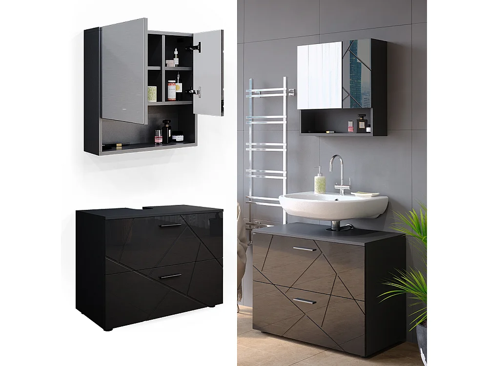 Set mobili bagno antracite lucido 80x41x58.6 irma