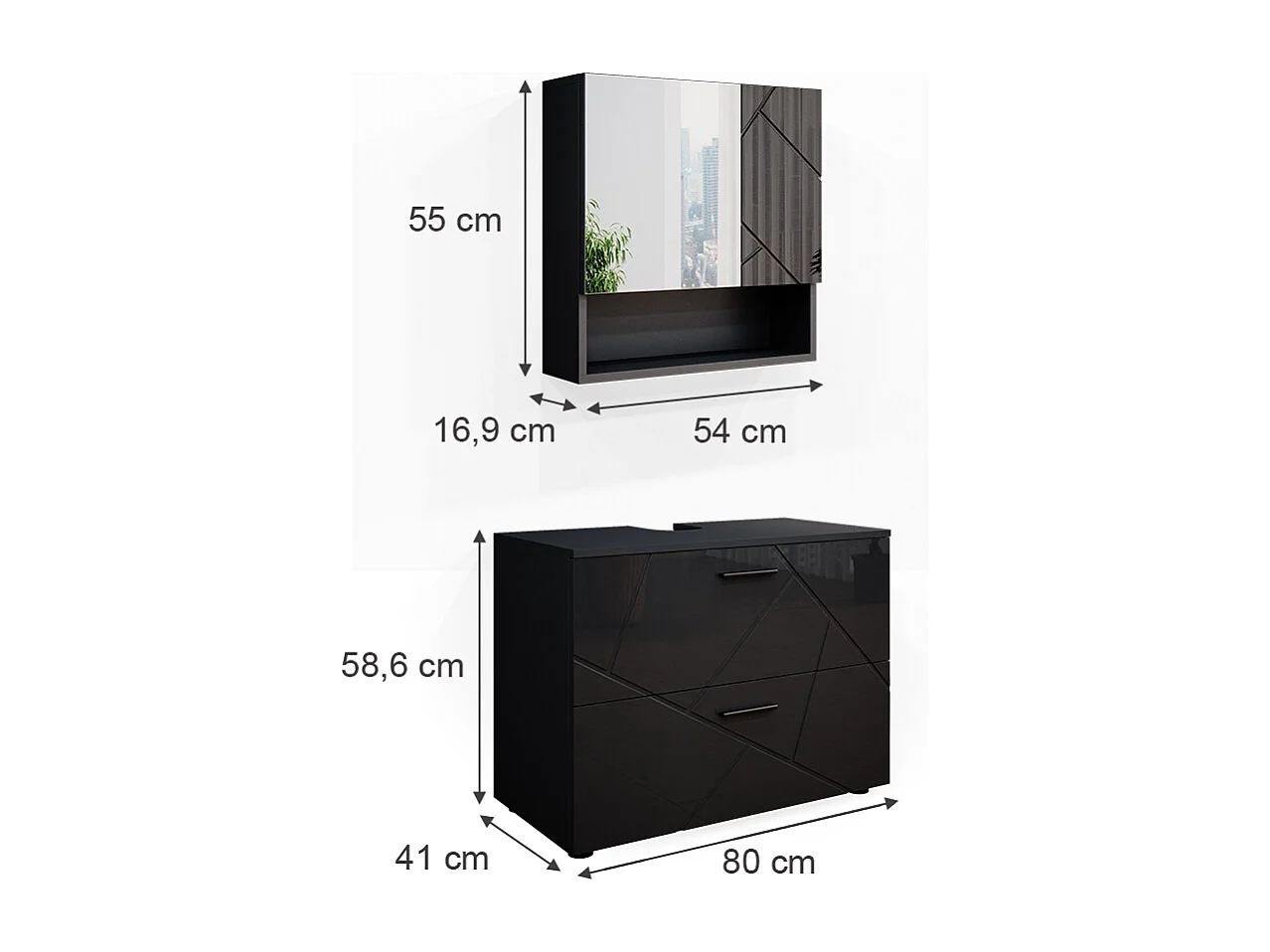 Meubles bain anthracite haute brillance 80x41x58.6 irma