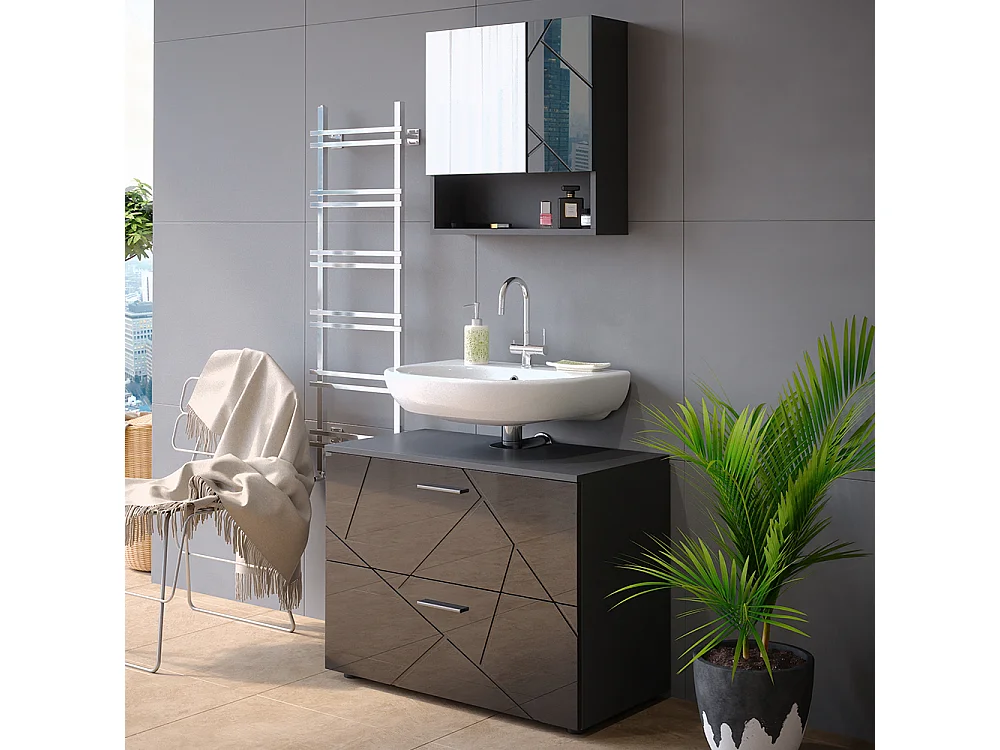 Meubles bain anthracite haute brillance 80x41x58.6 irma