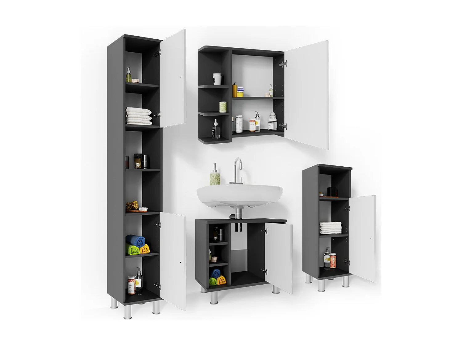 Set mobili bagno antracite 60x32x54 fynn