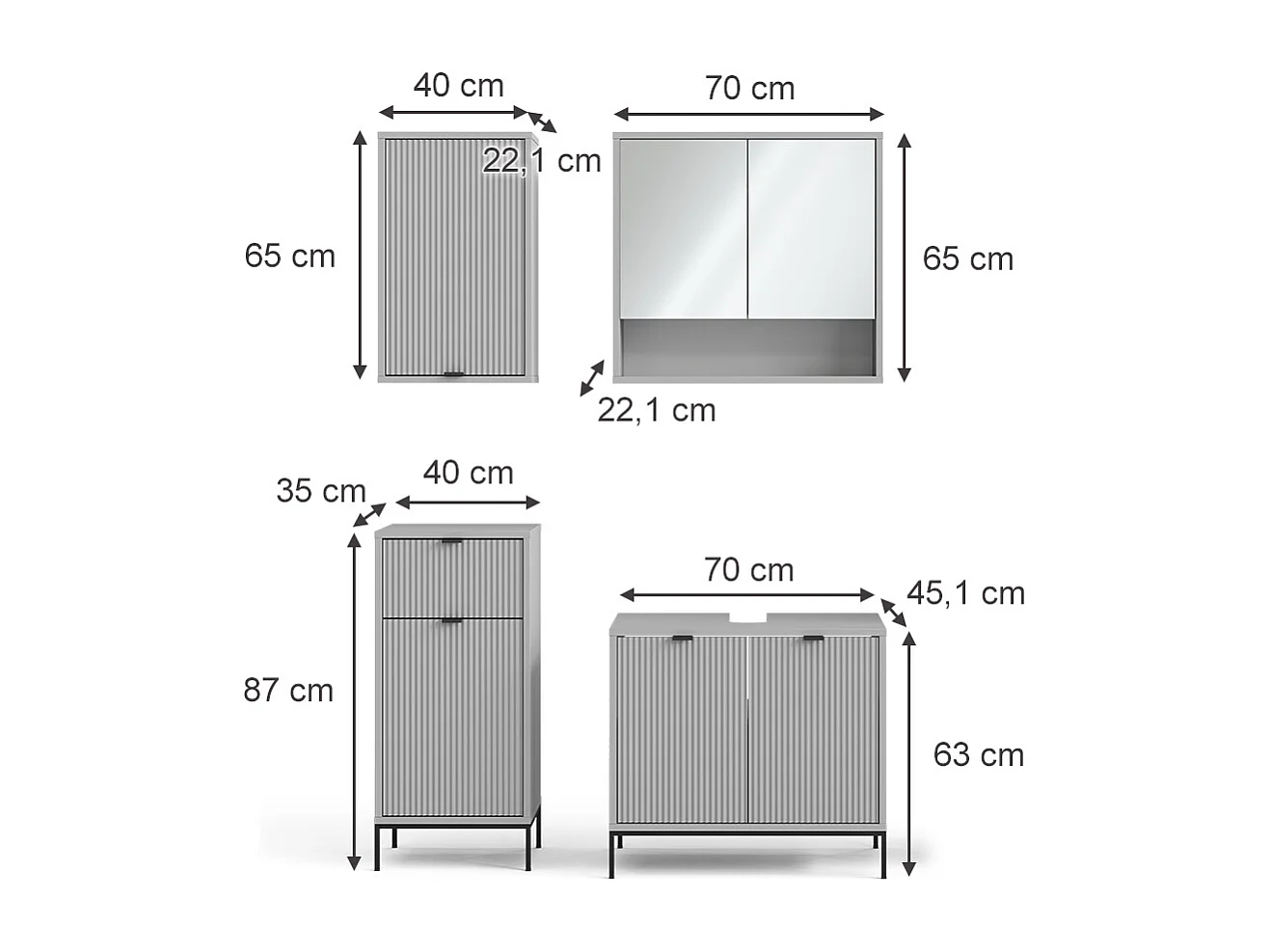 Meubles bain gris 70x45x63 eliza