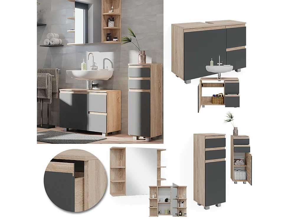 Badmöbel-Set sonoma 80x33x60 j-shape