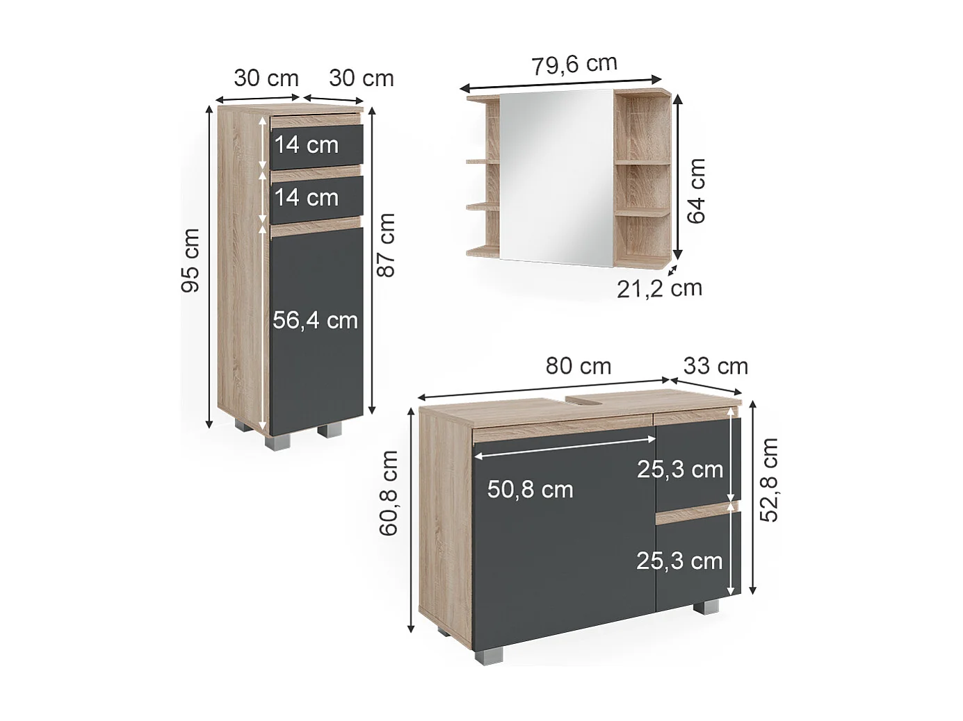 Badmöbel-Set sonoma 80x33x60 j-shape