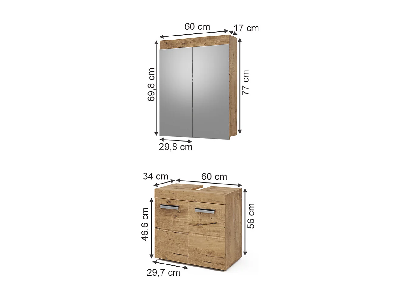Badkamermeubel set eiken wotan 60x34x56 luna
