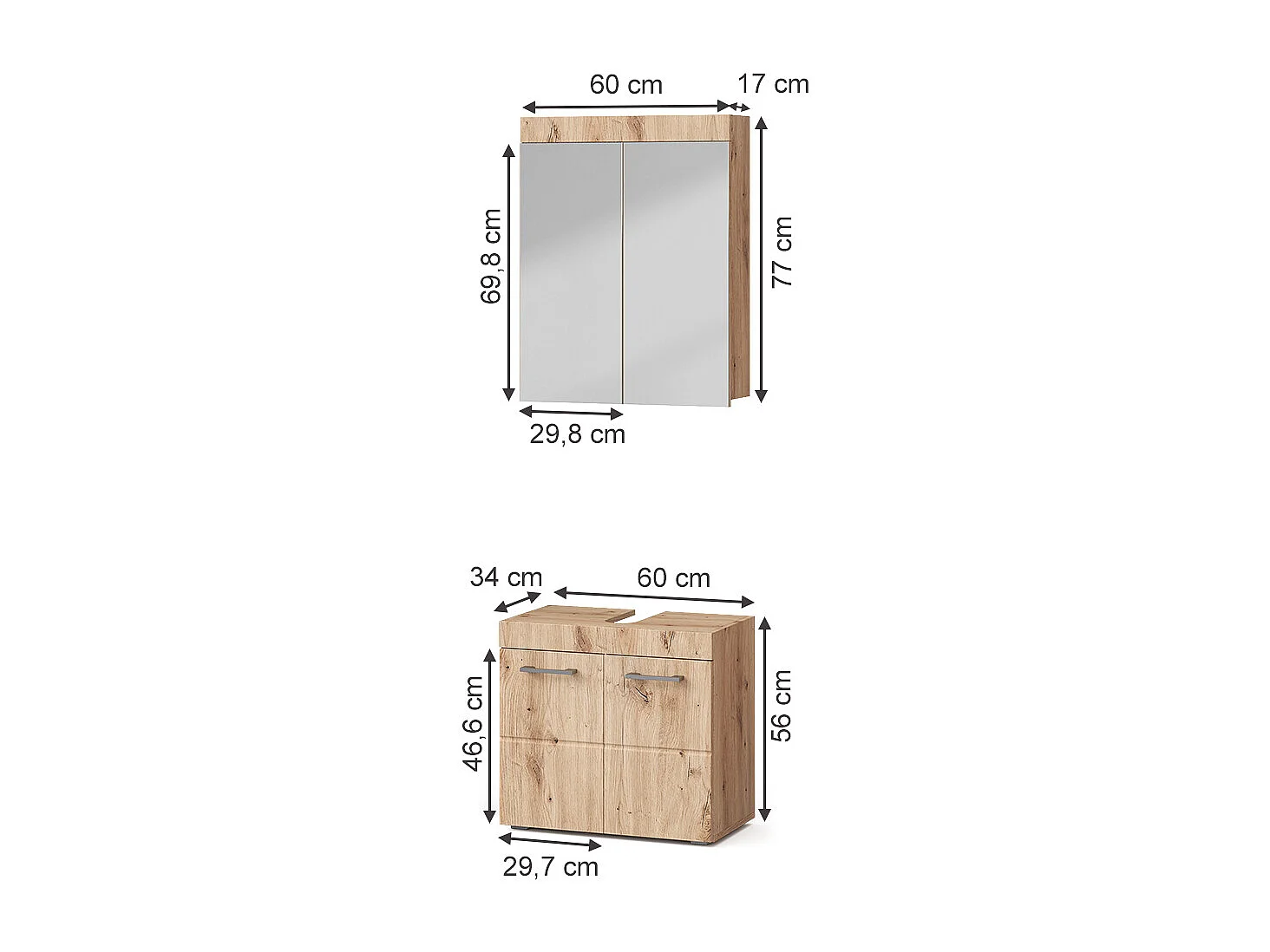 Set mobili bagno quercia wotan 60x34x56 luna