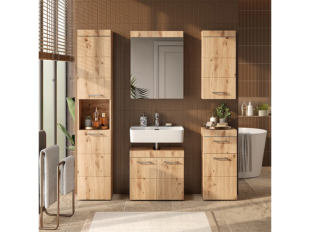 Set mobili bagno quercia wotan 60x34x56 luna