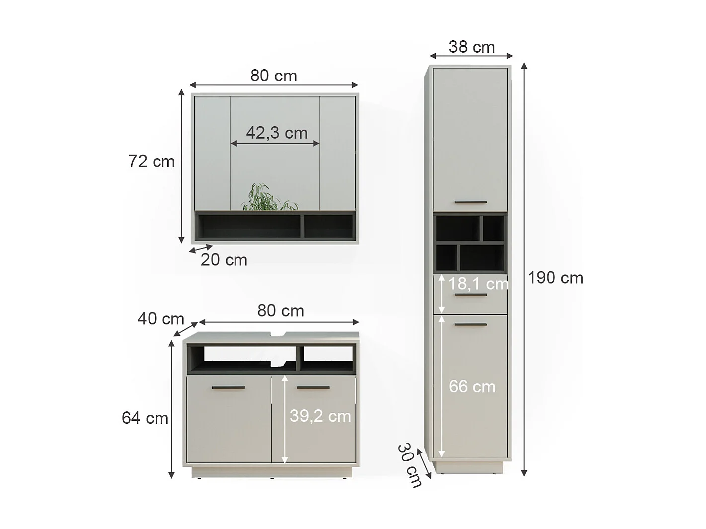 Conjunto de muebles de baño gris 80x40x64 beatrice