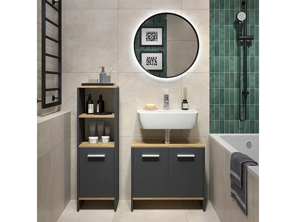 Set di mobili da bagno antracite/quercia dorata 63.8x26.3x57 karli