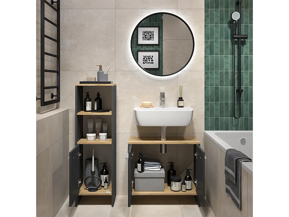 Set di mobili da bagno antracite/quercia dorata 63.8x26.3x57 karli