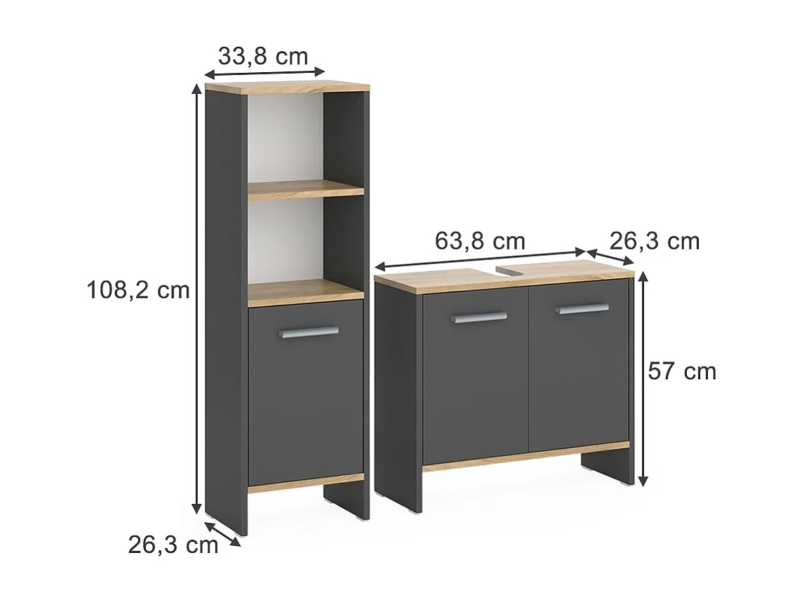 Meubles bain anthracite/chêne doré 63.8x26.3x57 karli