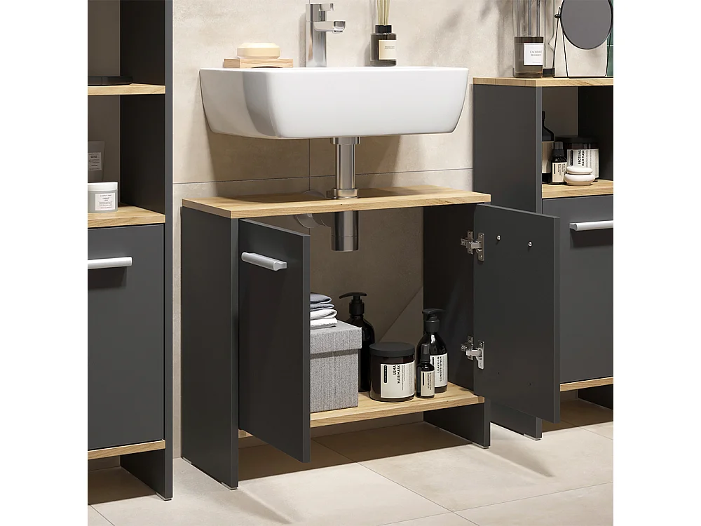 Meubles bain anthracite/chêne doré 63.8x26.3x57 karli