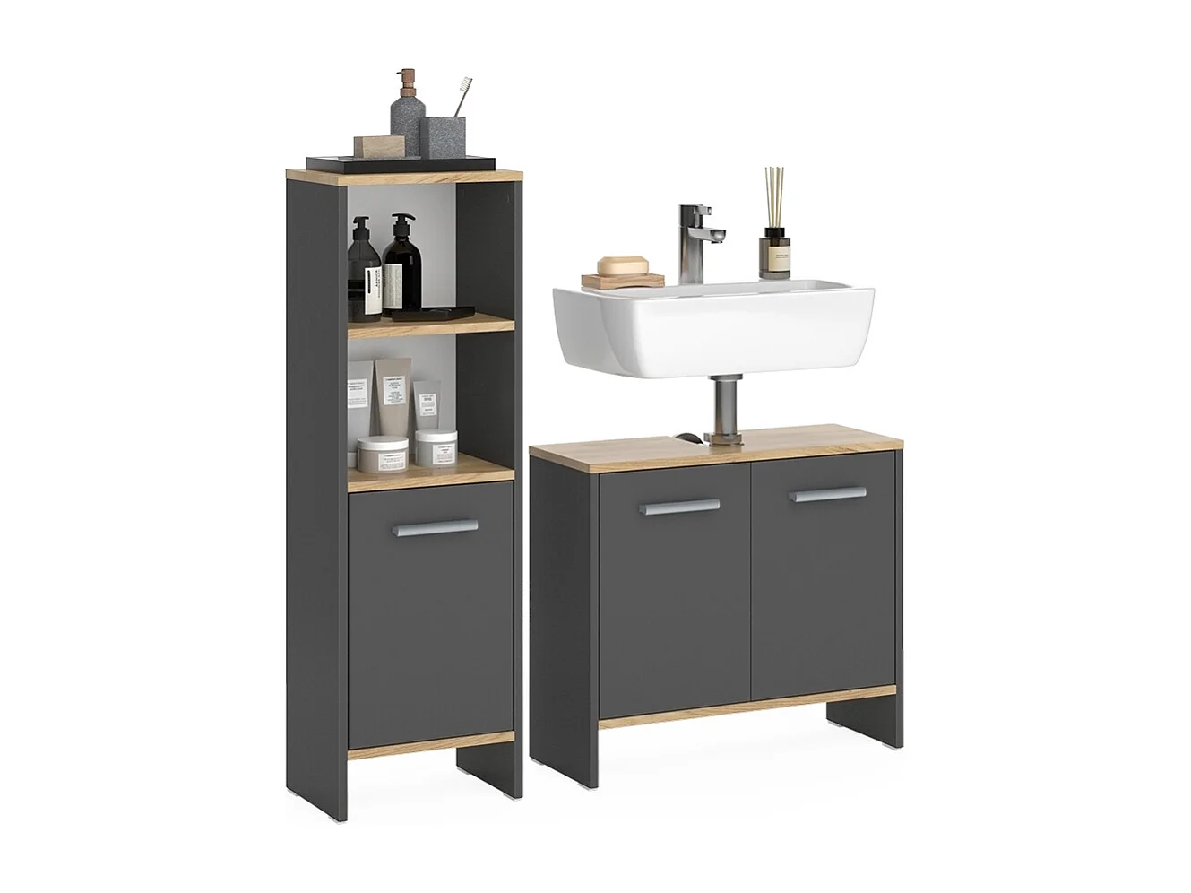 Meubles bain anthracite/chêne doré 63.8x26.3x57 karli