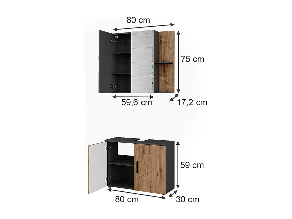Set di mobili da bagno antracite/artisan 80x30x59 irma