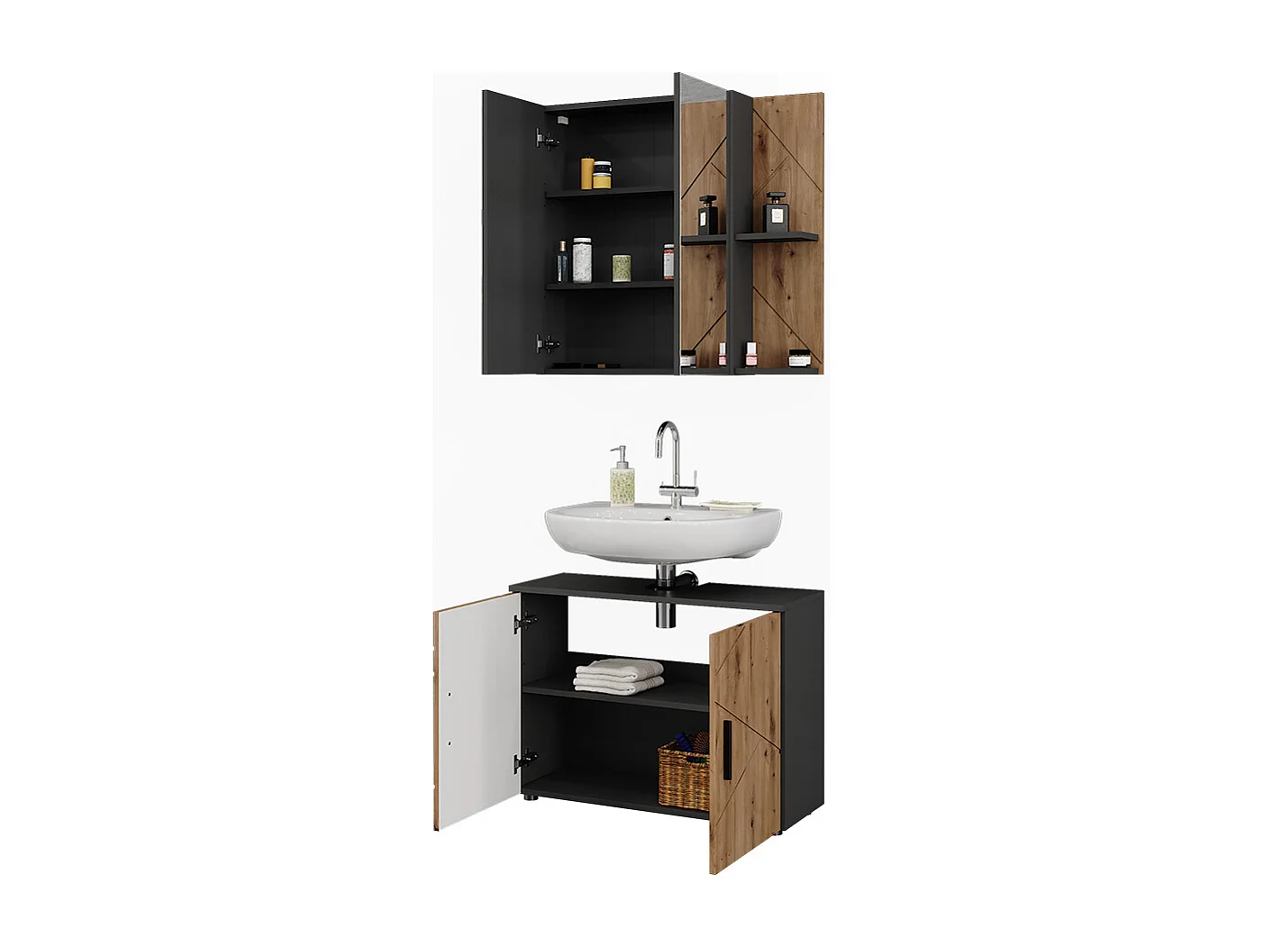 Set di mobili da bagno antracite/artisan 80x30x59 irma